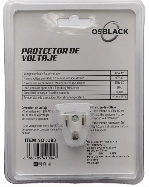 PROTECCTOR DE VOLTAJE 15 AMPERIOS OSBLACK U83
